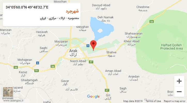 روستای شهرجرد بر روی نقشه