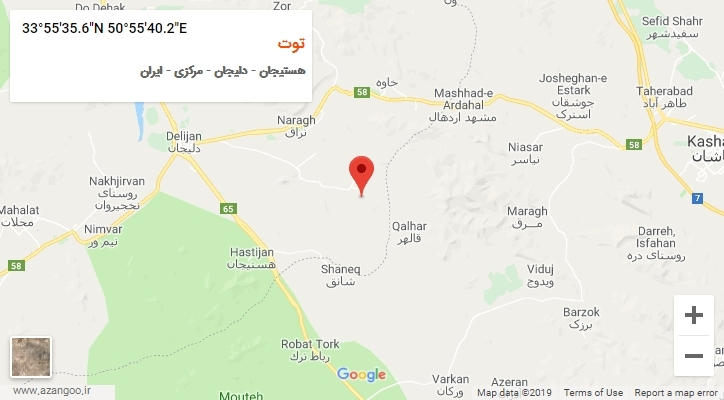روستای توت بر روی نقشه