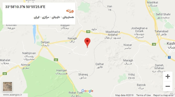 روستای ورزنه بر روی نقشه