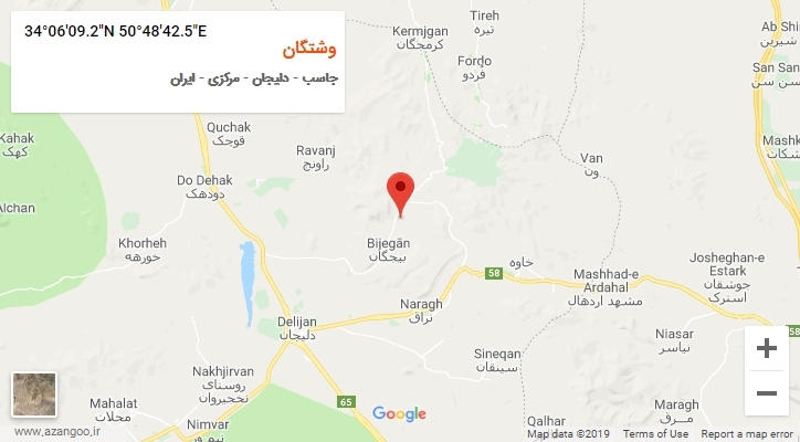روستای وشتگان بر روی نقشه