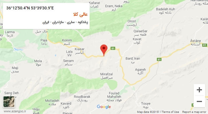 روستای عالی کلا بر روی نقشه