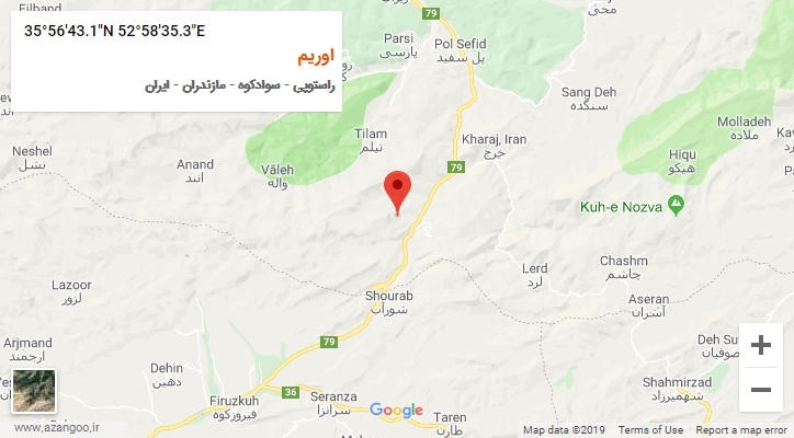 روستای اوریم بر روی نقشه