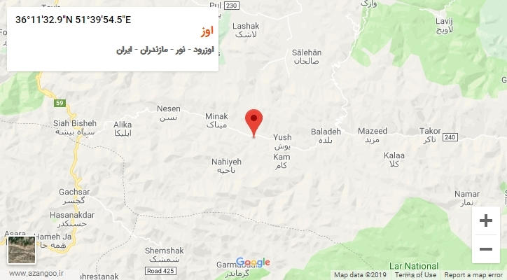 روستای اوز بر روی نقشه