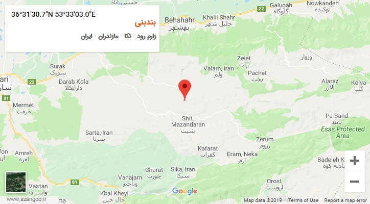 روستای بندبنی بر روی نقشه