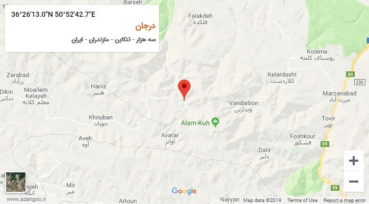 روستای درجان بر روی نقشه