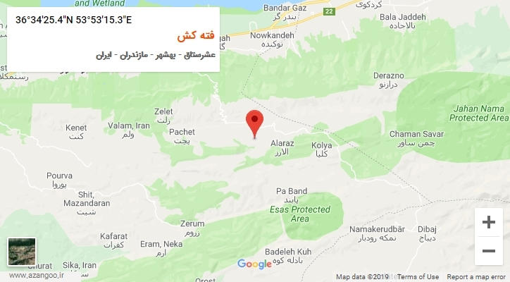 روستای فته کش بر روی نقشه