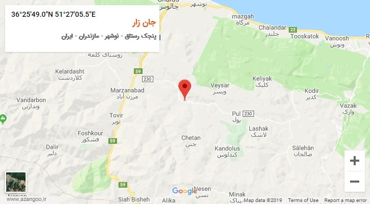 روستای جان زار بر روی نقشه
