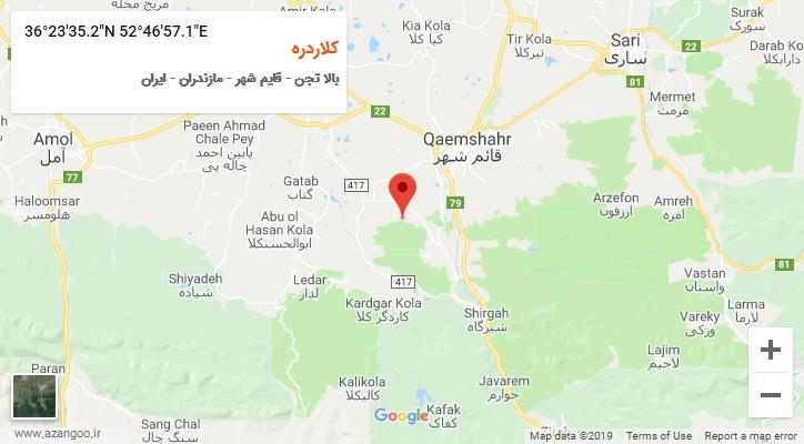 روستای کلاردره بر روی نقشه