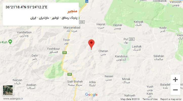 روستای منجیر بر روی نقشه