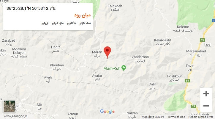 روستای میان رود بر روی نقشه