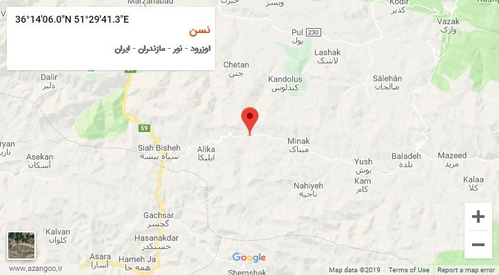 روستای نسن بر روی نقشه