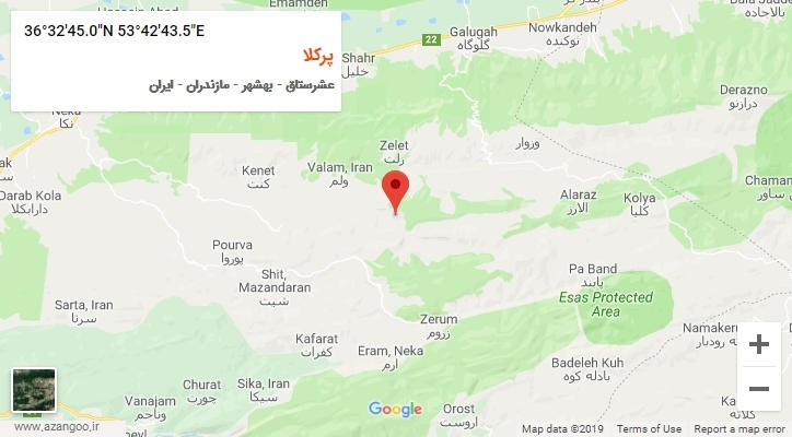 روستای پرکلا بر روی نقشه