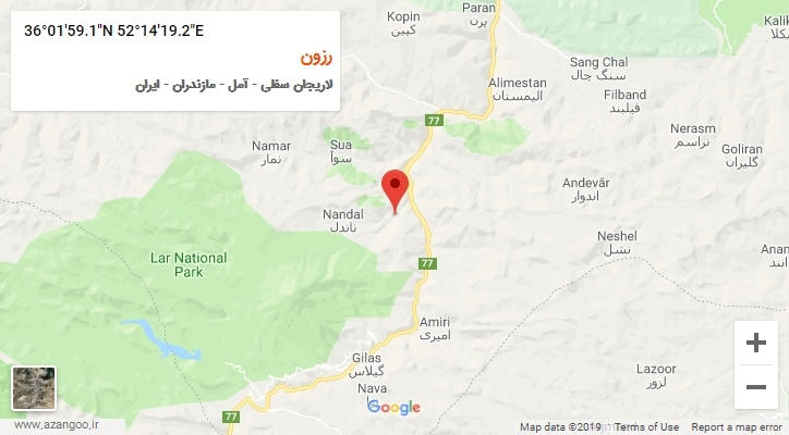 روستای رزون بر روی نقشه