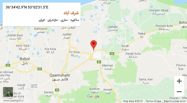 روستای شرف آباد بر روی نقشه
