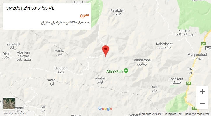 روستای سرن بر روی نقشه