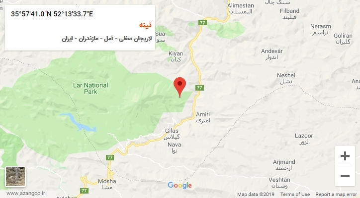 روستای تینه بر روی نقشه