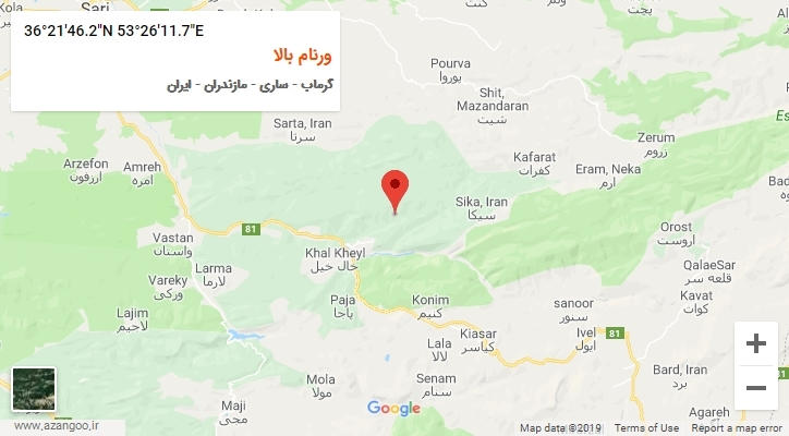 روستای ورنام بالا بر روی نقشه