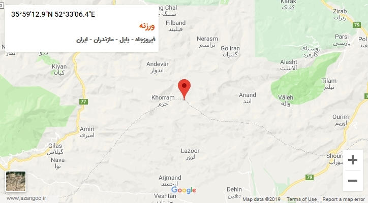 روستای ورزنه بر روی نقشه
