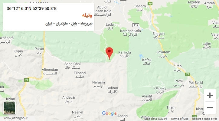 روستای وتیله بر روی نقشه