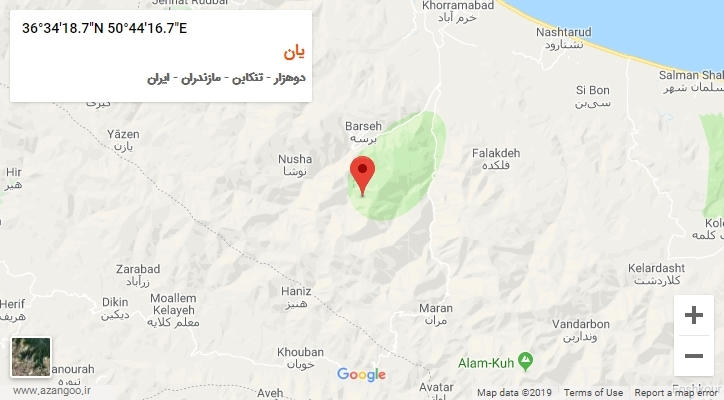 روستای یان بر روی نقشه