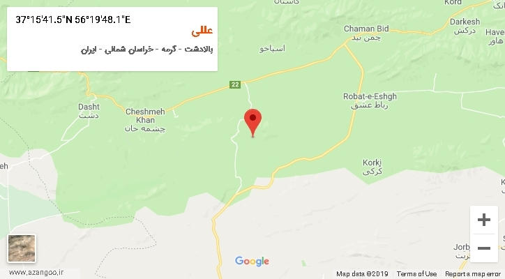 روستای عللی بر روی نقشه