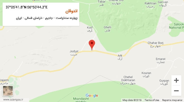 روستای اندوقان بر روی نقشه