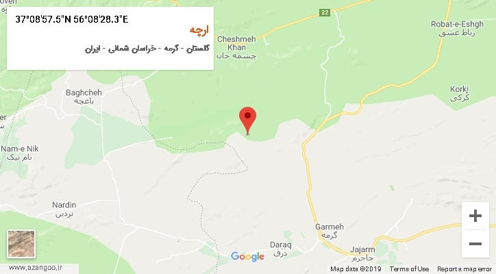 روستای ارچه بر روی نقشه