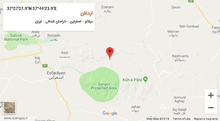 روستای اردغان بر روی نقشه