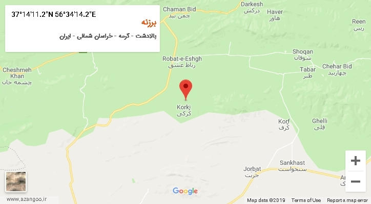 روستای برزنه بر روی نقشه