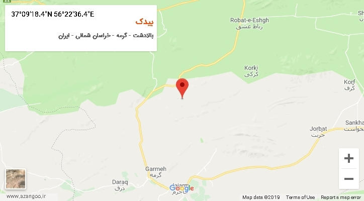 روستای بیدک بر روی نقشه
