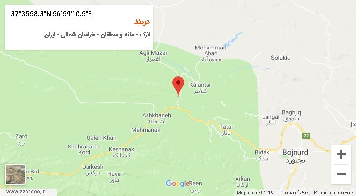 روستای دربند بر روی نقشه