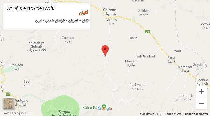 روستای گلیان بر روی نقشه