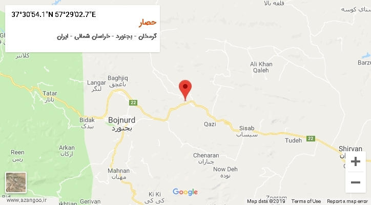 روستای حصار بر روی نقشه
