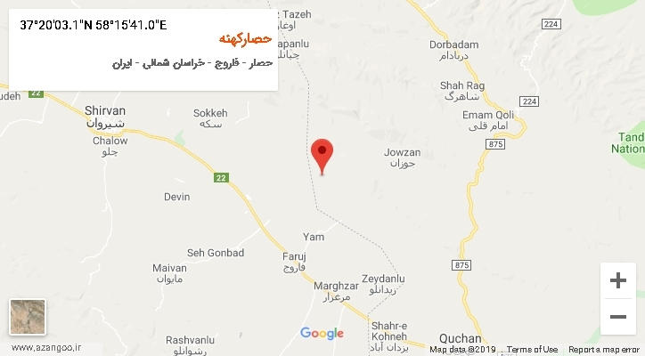 روستای حصارکهنه بر روی نقشه