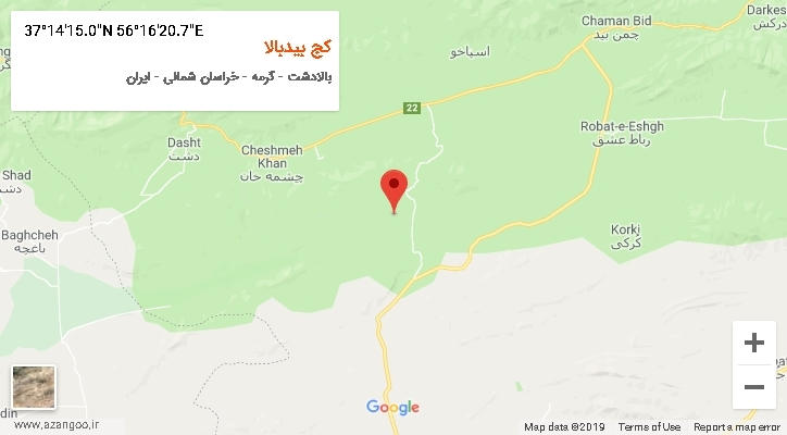 روستای کج بیدبالا بر روی نقشه