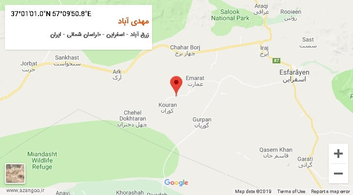 روستای مهدی آباد بر روی نقشه