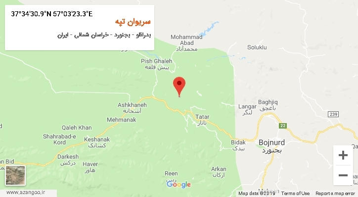 روستای سریوان تپه بر روی نقشه