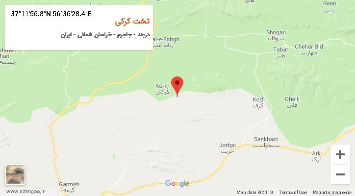 روستای تخت کرکی بر روی نقشه