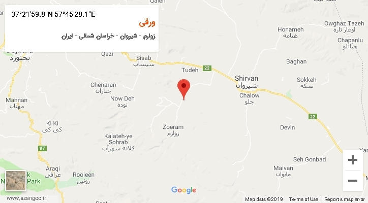 روستای ورقی بر روی نقشه