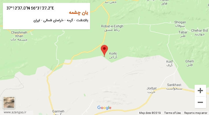 روستای یان چشمه بر روی نقشه