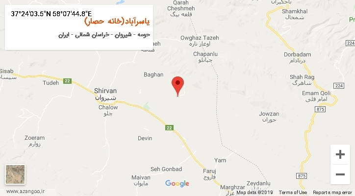 روستای یاسرآباد(خانه حصار) بر روی نقشه