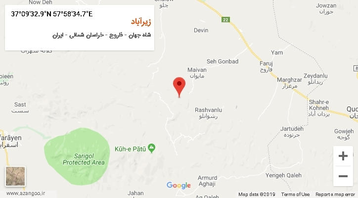 روستای زیرآباد بر روی نقشه