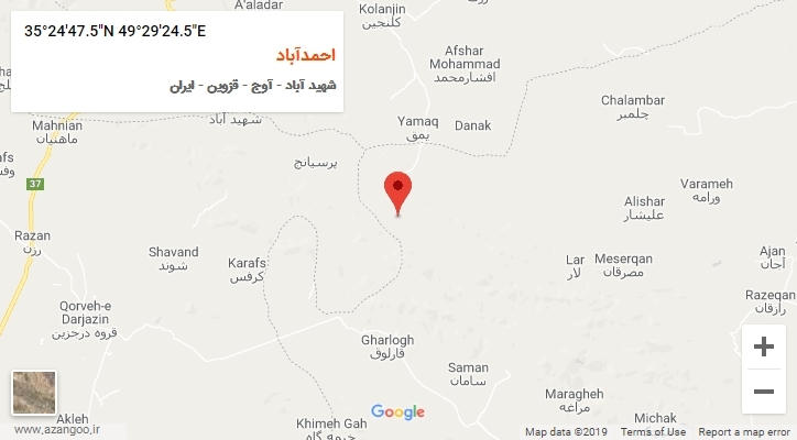 روستای احمدآباد بر روی نقشه