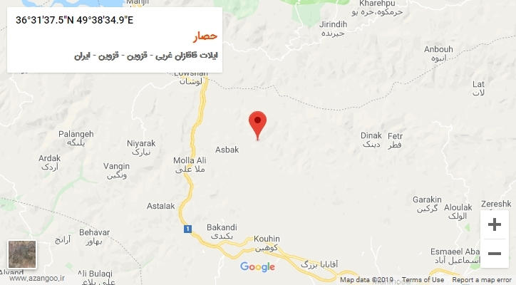 روستای حصار بر روی نقشه