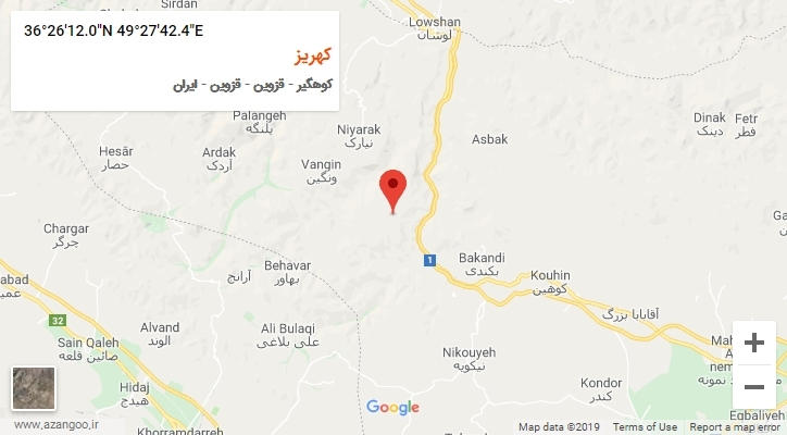 روستای کهریز بر روی نقشه