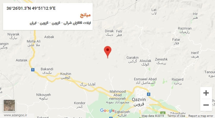 روستای میانج بر روی نقشه