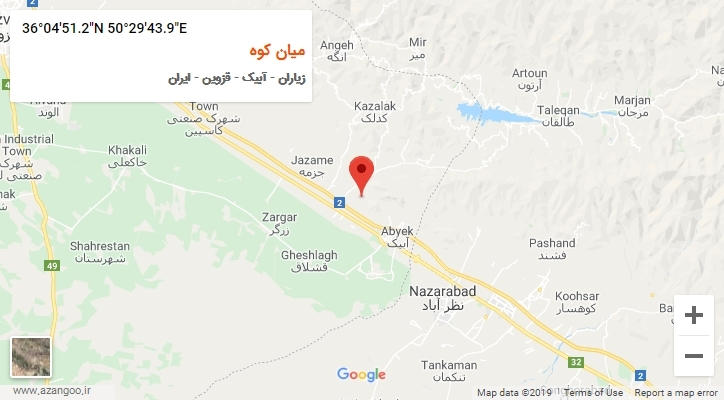 روستای میان کوه بر روی نقشه