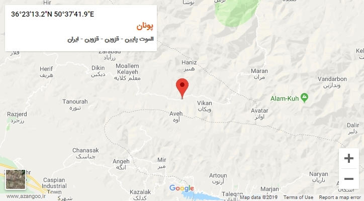 روستای پونان بر روی نقشه