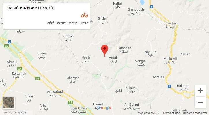 روستای رزان بر روی نقشه