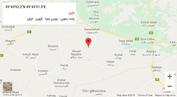 روستای یزن بر روی نقشه